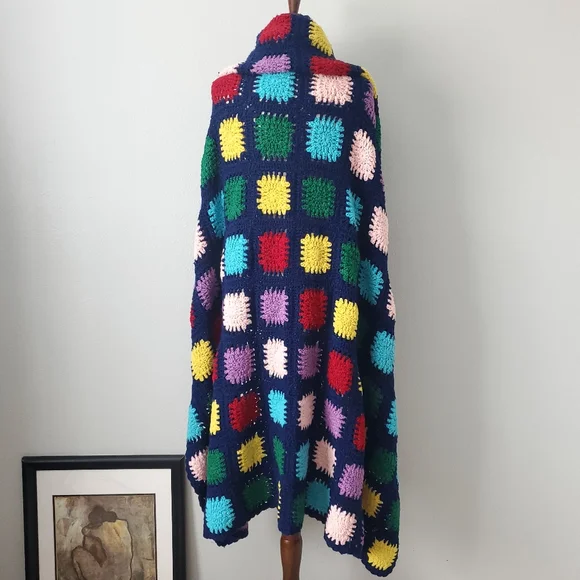 Vintage Granny Square Handmade Knit Afghan Throw Blanket - Picture 8 of 11